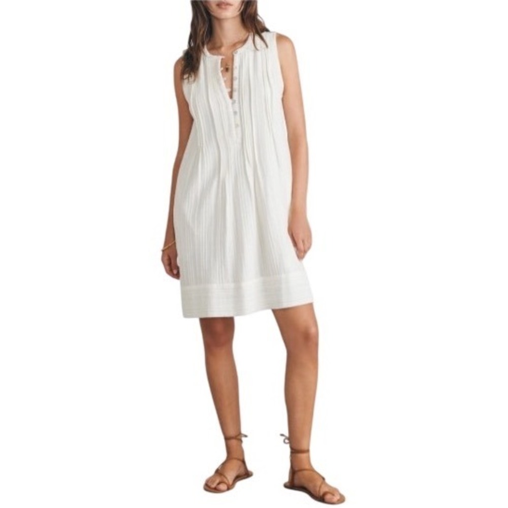 NWT Faherty Isha Pintuck Organic Cotton Shift Dress Ivory Sleeveless XS